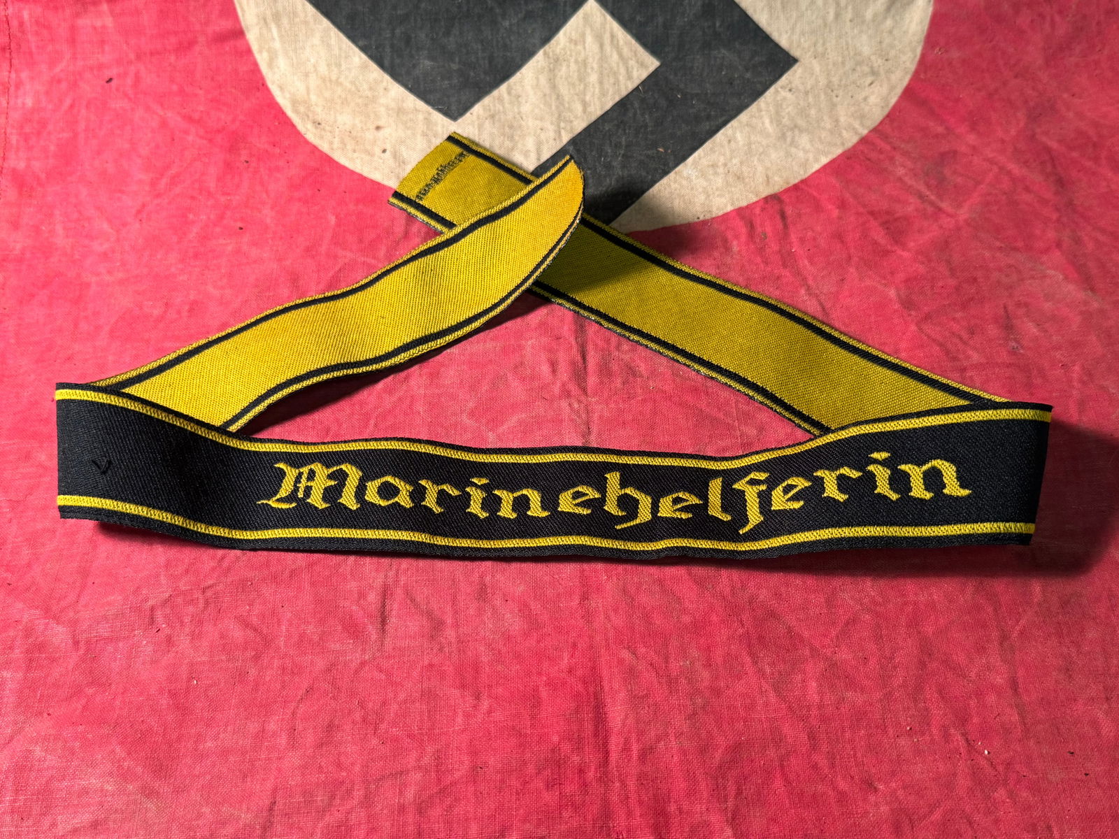 German WW2 WWII Military Marinehelferin Cuff title uniform insignia: German WW2 WWII Military Marinehelferin Cuff title uniform insignia. A nice woven bevo fabric. German WW2 WWII cuff title uniform insignia-very high quality. A rare example.
