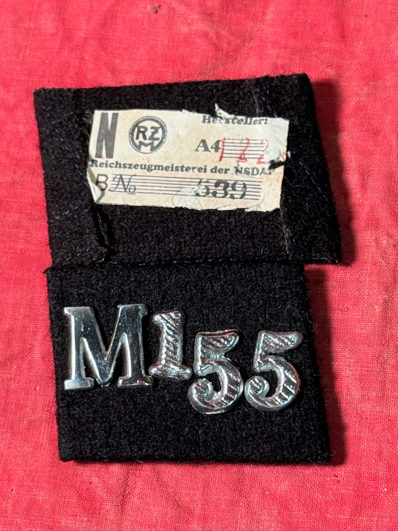 RARE WW2 GERMAN NSDAP DIVISION COLLAR TABS WITH RZM PAPER TAG: RARE WW2 GERMAN NSDAP DIVISION COLLAR TABS WITH RZM PAPER TAG. A SCARCE EXAMPLE. SHOWS GOOD WEAR AND USE WITH A BEAUTIFUL OVERALL PATINA. PLEASE VIEW ALL DETAILED PICTURES. A RARE EXAMPLE.