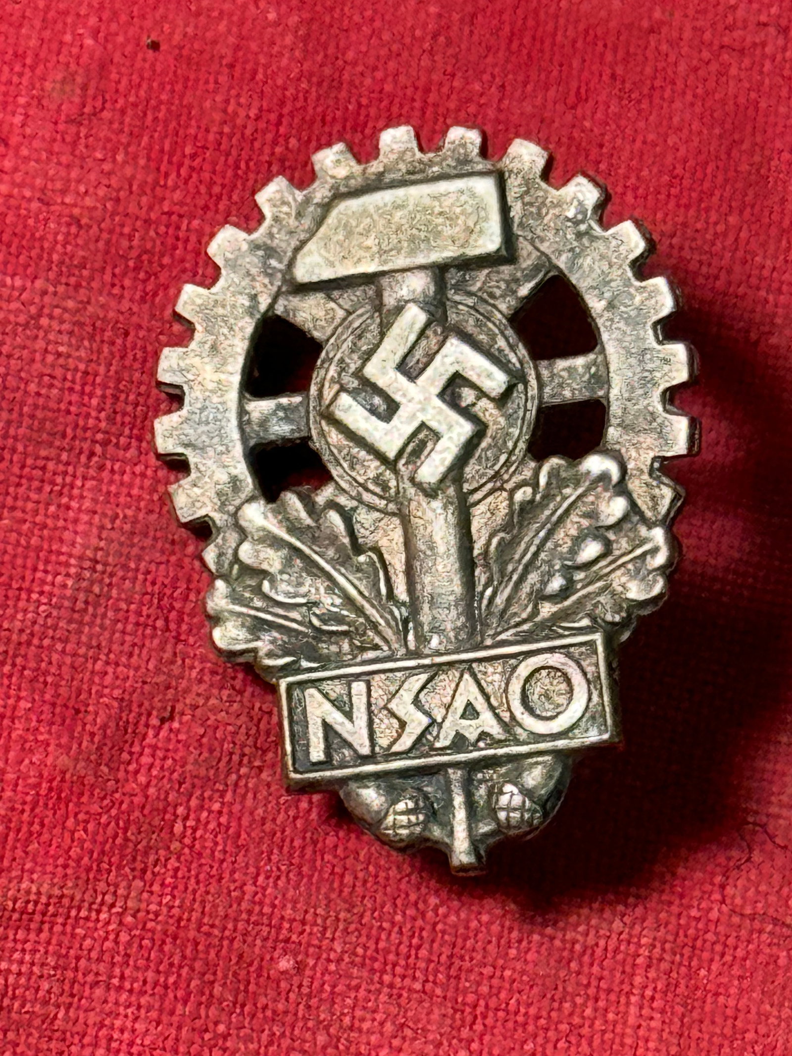 WW2 German National Assoc. Labor Victims of Industrial Accidents NSAO Membership Pin By Ges. Gesch.: WW2 German National Assoc. Labor Victims of Industrial Accidents NSAO Membership Pin By Ges. Gesch. Reichsverband der Deutschen Arbeitsopfer: (National Association of German Victims of Industrial Acci