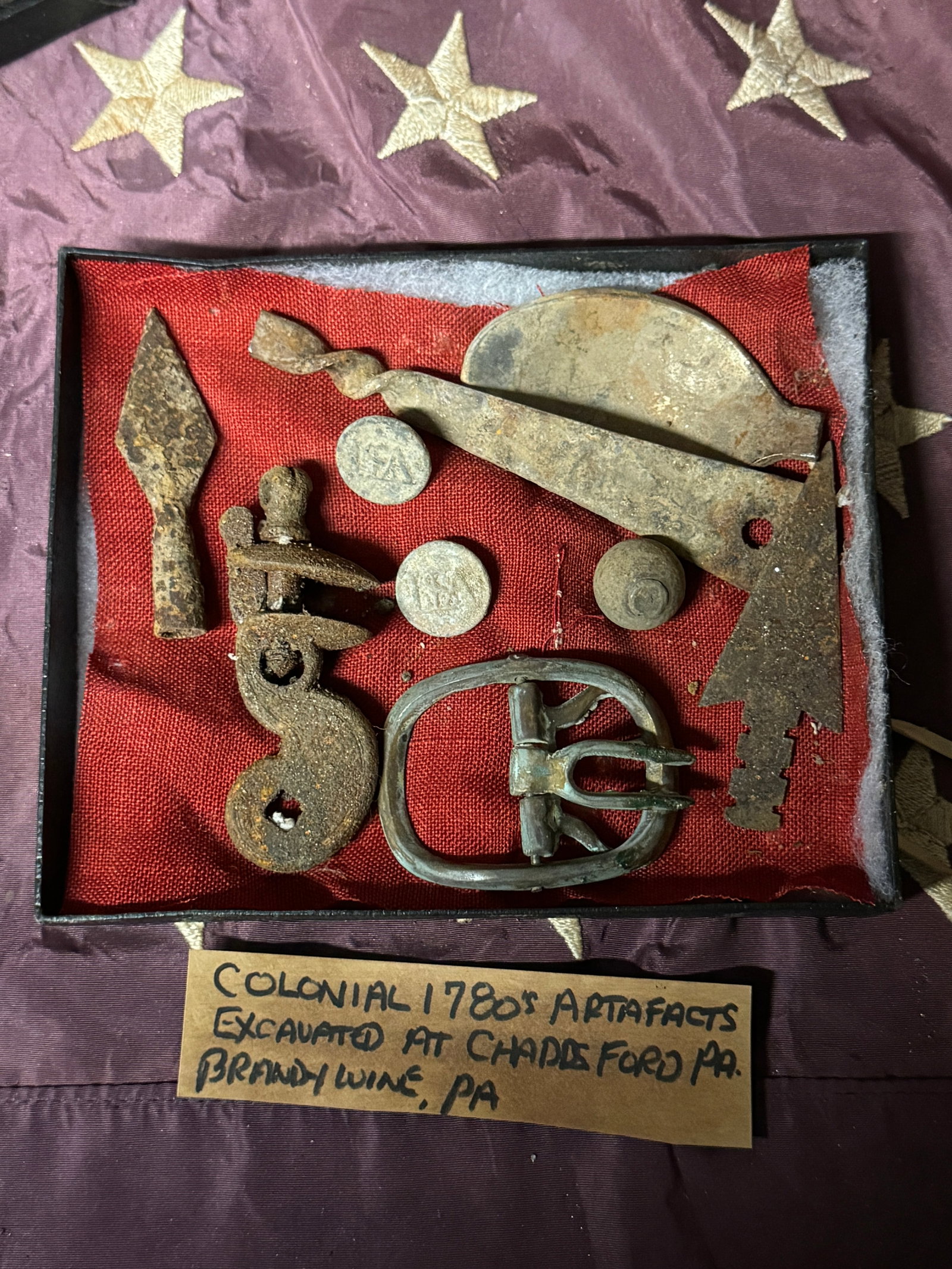 COLONIAL REVOLUTIONARY WAR DUG RELICS AT CHADS FORD, PA & BRANDYWINE, PA: COLONIAL REVOLUTIONARY WAR DUG RELICS AT CHADS FORD, PA & BRANDYWINE, PA. SOLD AS A SET AND AS A LOT - ALL FOR ONE MONEY. PLEASE VIEW ALL DETAILED PICTURES. ADD THESE RARE ARTIFACTS TO YOUR COLLECTION
