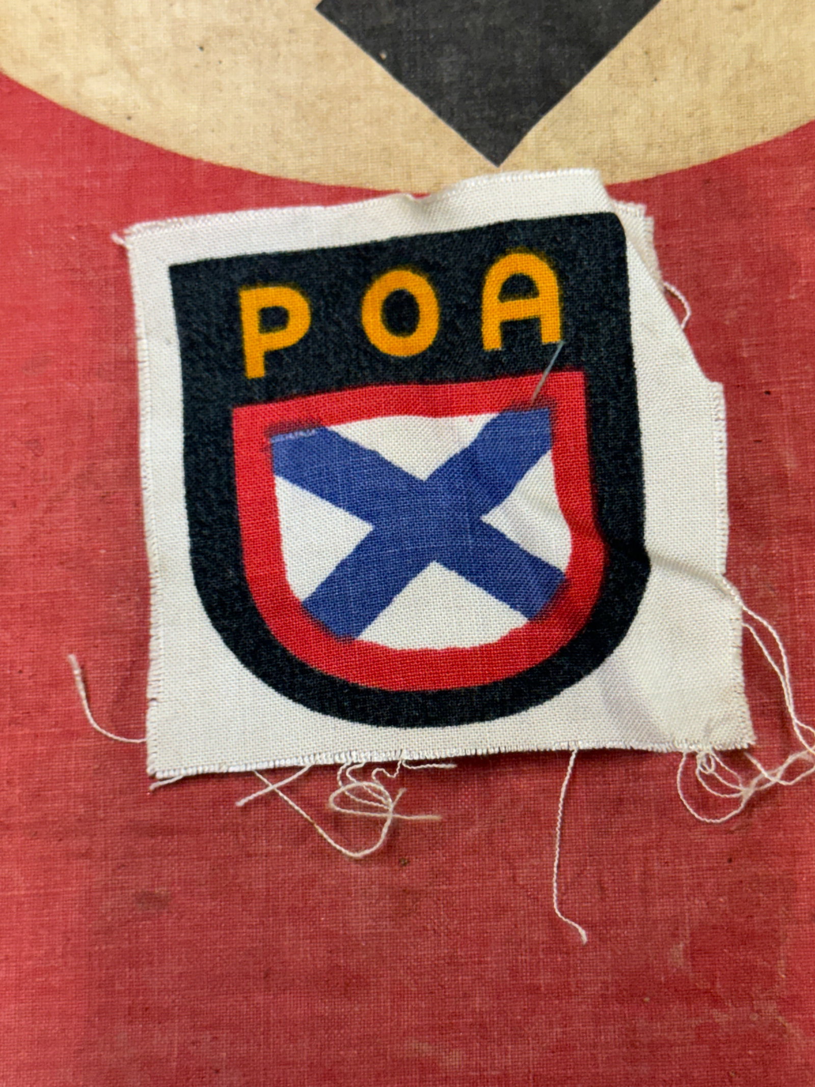 WWII German Army Russian Volunteer Sleeve Patch: WWII German Army Russian Volunteer Sleeve Patch. A scare item. Shows good wear and use with a beautiful overall patina. Please view all detailed pictures. A very scarce find.