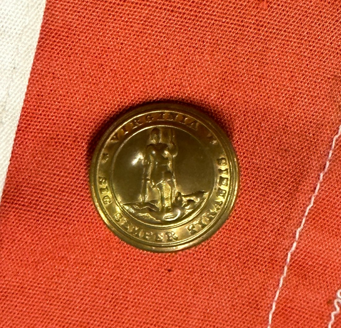RARE CIVIL WAR VIRGINIA OFFICER COAT BUTTON BY WATERBURY: RARE CIVIL WAR VIRGINIA OFFICER COAT BUTTON BY WATERBURY. A VERY RARE FIND. IT IS IN MINT OVERALL SHAPE AND CONDITION WITH A BEAUTIFUL OVERALL PATINA. HAS A GREAT LOOK TO IT WITH AN EXCELLENT OVERALL 