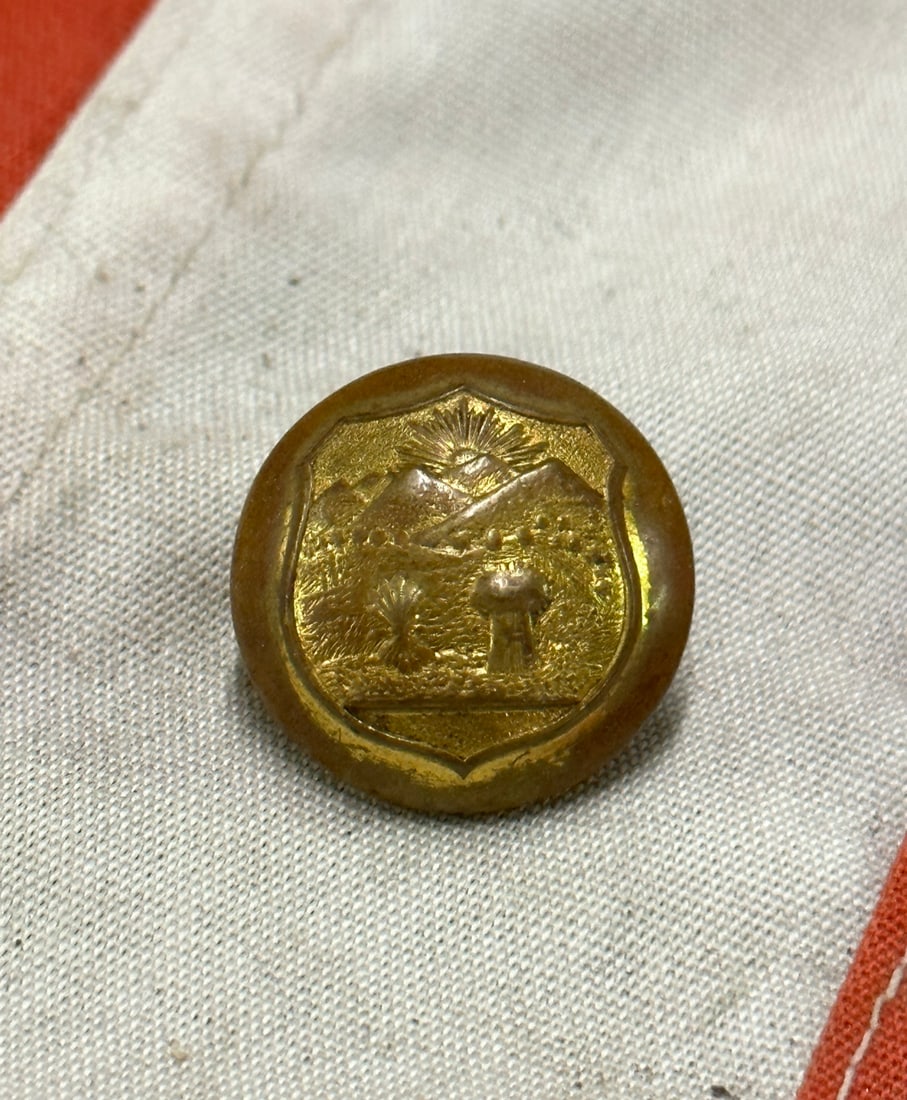 RARE CIVIL WAR OHION STATE SEAL COAT BUTTON: RARE CIVIL WAR OHION STATE SEAL COAT BUTTON. A VERY RARE FIND. IT IS IN MINT OVERALL SHAPE AND CONDITION WITH A BEAUTIFUL OVERALL PATINA. HAS A GREAT LOOK TO IT WITH AN EXCELLENT OVERALL EYE APPEAL. A