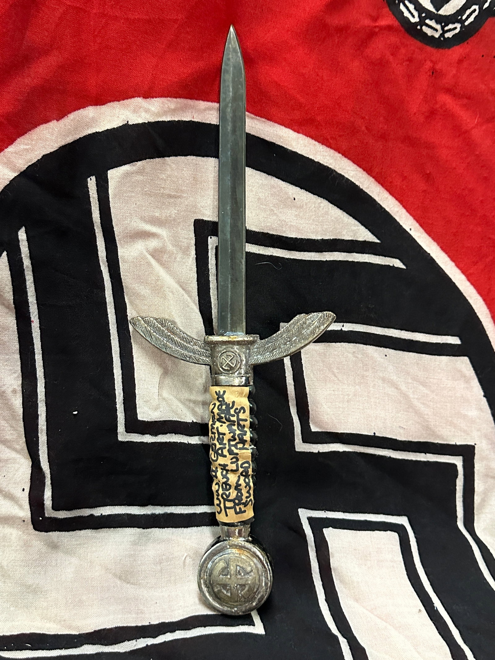 WW2 GERMAN TRENCH ART MADE FROM LUFTWAFFE SWORD PARTS: WW2 GERMAN TRENCH ART MADE FROM LUFTWAFFE SWORD PARTS. A SCARCE EXAMPLE. SHOWS GOOD WEAR AND USE WITH A BEAUTIFUL OVERALL PATINA. PLEASE VIEW ALL DETAILED PICTURES. A SCARCE EXAMPLE.