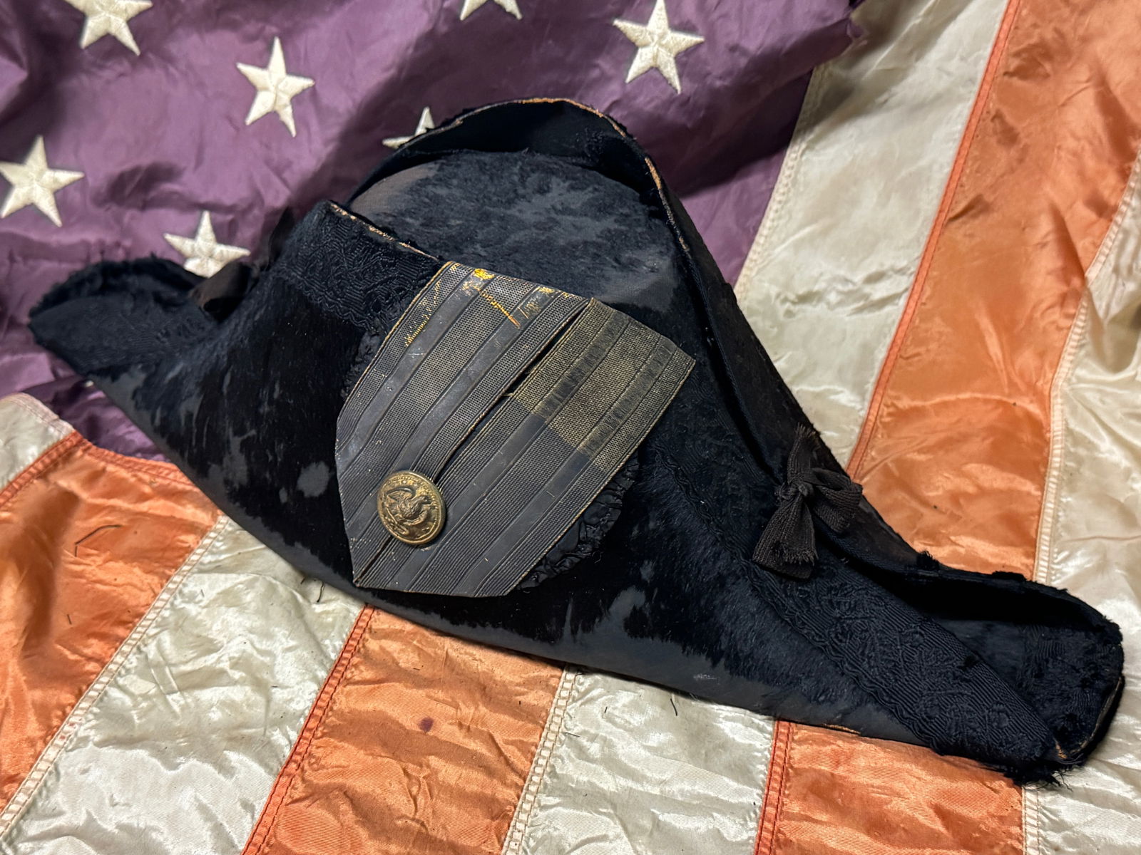 ULTRA RARE CIVIL WAR USN NAVY ADMIRAL BICORN HAT BY ROSENFELD BROS. BALTIMORE, MD: ULTRA RARE CIVIL WAR USN NAVY ADMIRAL BICORN HAT BY ROSENFELD BROS. BALTIMORE, MD. A VERY RARE EXAMPLE THAT IS IN MINT OVERALL SHAPE AND CONDITION WITH A BEAUTIFUL OVERALL PATINA. HAS A GREAT LOOK TO