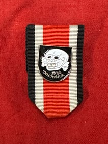 RARE WW2 GERMAN TOTENKOPF SS SKULL PIN ON RIBBON