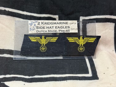 2 WW2 GERMAN KRIEGSMARINE COASTAL ARTILLERY EM/NCO'S CAP INSIGNIA'S BADGE