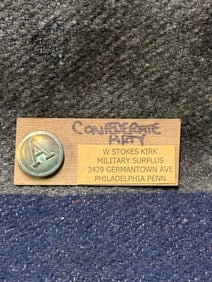 CIVIL WAR CONFEDERATE CSA ARTILLERY "A" BUTTON BY W. STOKES KIRK