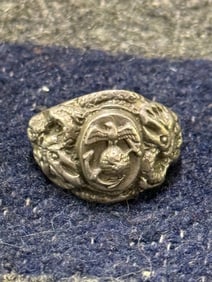 Great 1930s USMC China Marine Ring in Sterling Salty