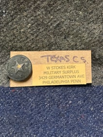 CIVIL WAR CONFEDRATE CSA TEXAS STAR BUTTON BY W. STOKES KIRK
