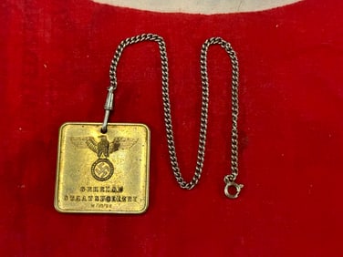 ID # 5018 DACHAU WW2 GERMAN CONCENTRATION CAMP INSPEKTION ID DISC WITH CHAIN FOB