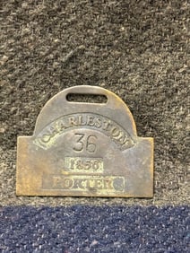 DATED 1856 CHARLESTON $36 PORTER SLAVE TAG SERVANT ID