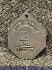 DATED 1841 #3 CHARLESTON SLAVE TAG SERVANT ID