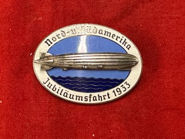German World War II 1933 Graf Zeppelin Nord u Sudamerika Airship Badge By Kerbach Dresden