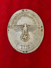 RARE WW2 GERMAN REICH CUSTOMS STAMPED BADGE SHIELD # 3125