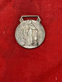 Vintage, 1938, signed silver plated medal pendant of the French fire department