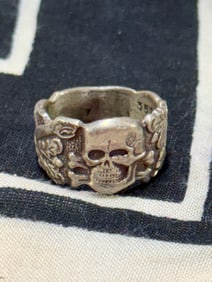 RARE WW2 GERMAN TOTENKOPF SS ANTI PARTISAN HONOR RING W/ SERIAL # 3572