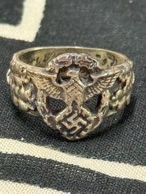 RARE WW2 GERMAN WAFFEN SS POLICE OFFICER SILVER RING WITH INSCRIPTION