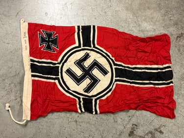 RARE WW2 GERMAN 3RD REICH COTTON FLAG WITH MAKER MARKS R.Kr.FL.