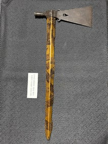 AUTHENTIC MID 19TH CENTURY NATIVE AMERICAN INDIAN TEAR DROP PIPE STUDDED TOMAHAWK