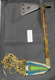 1800'S NATIVE AMERICAN SIOUX INDIANS WEEPING HEART PIPE TOMAHAWK W/ BEADED DROP