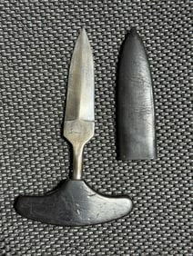 RARE ANTIQUE MIKE PRICE PUSH DAGGER KNIFE WITH ORIGINAL SHEATH
