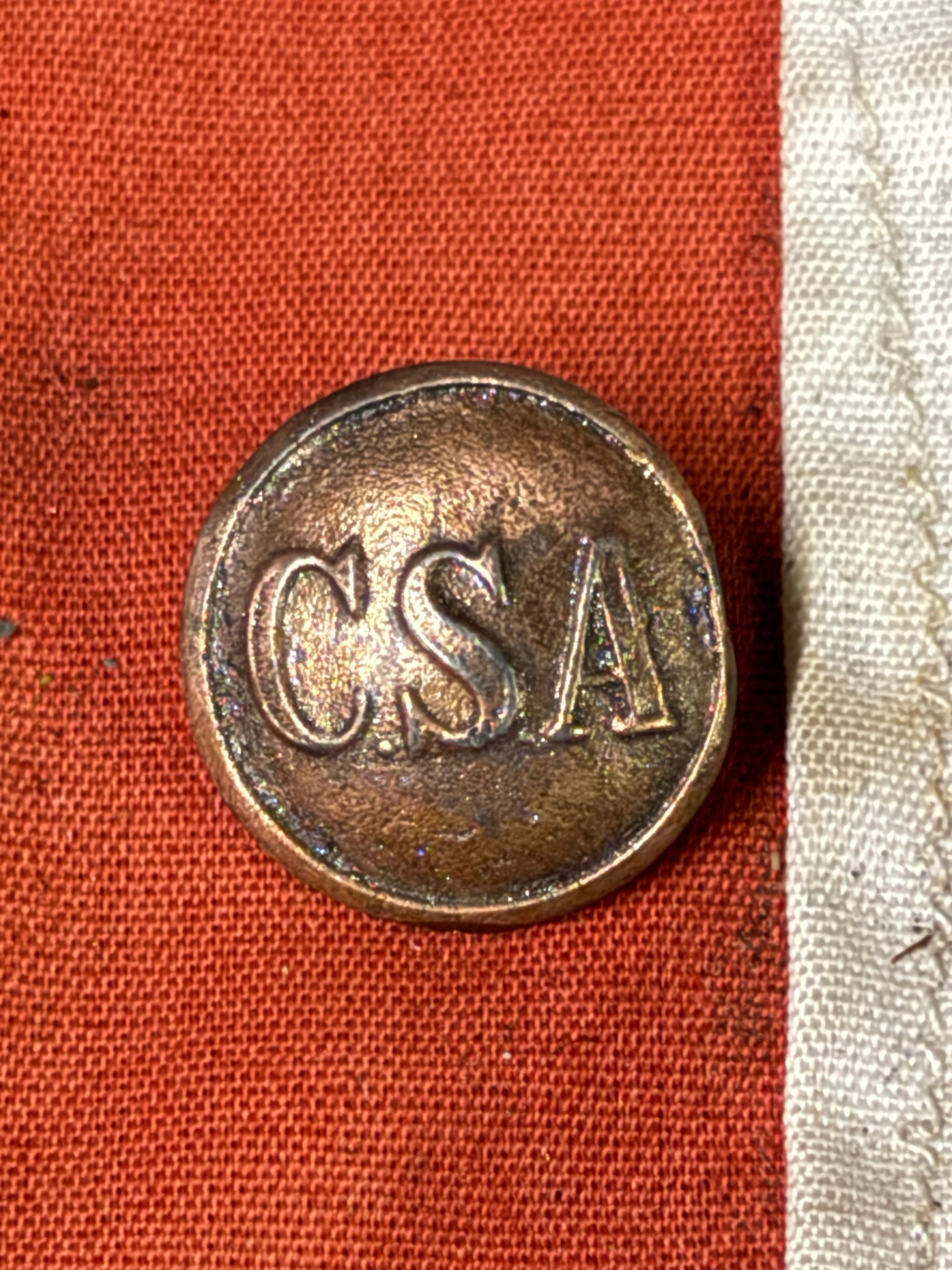 CIVIL WAR CONFEDERATE CSA BUTTON MARKED WATERBURY: CIVIL WAR CONFEDERATE CSA BUTTON MARKED WATERBURY