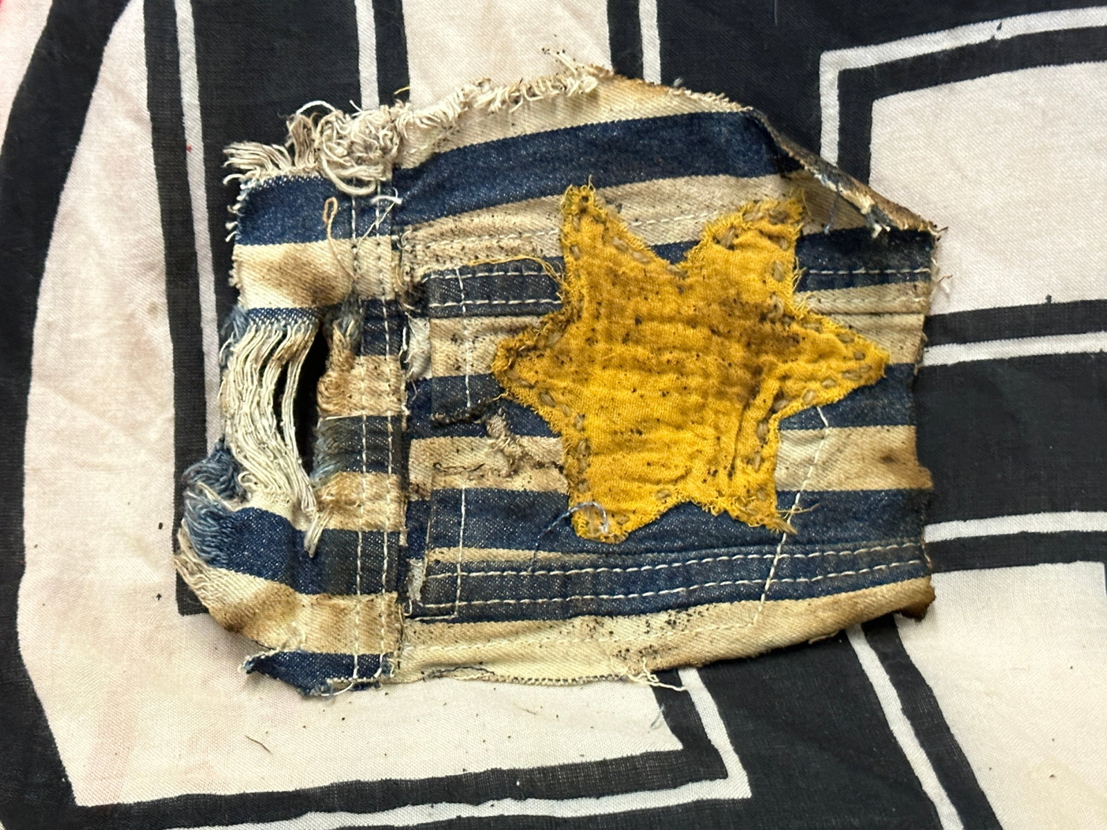 WW2 GERMAN JEWISH CONCENTRATION CAMP UNIFORM CUT OFF: WW2 GERMAN JEWISH CONCENTRATION CAMP UNIFORM CUT OFF. AN ULTRA RARE FIND THAT IS IN MINT OVERALL SHAPE AND CONDITION WITH A BEAUTIFUL OVERALL PATINA. PLEASE VIEW ALL DETAILED PIICTURES. A SCARCE EXAMP