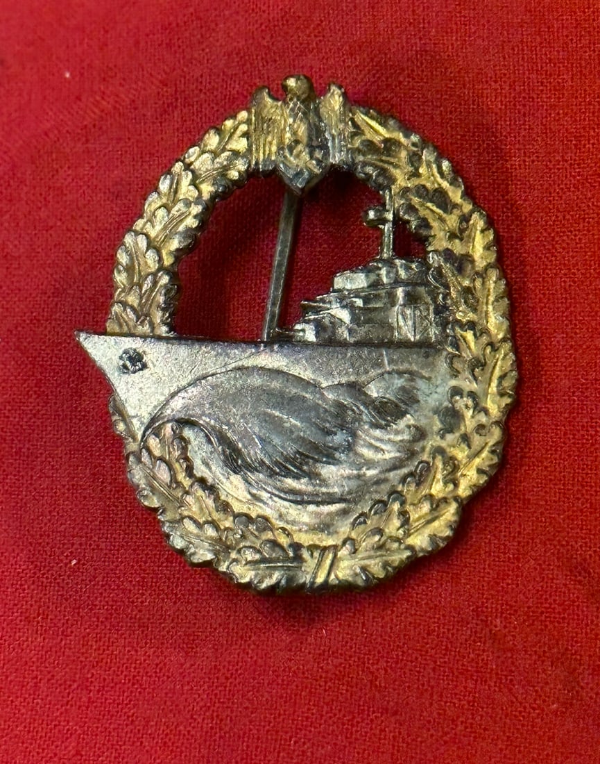 RARE WW2 GERMAN KRIEGSMARINE DESTROYER BADGE BY JFS: RARE WW2 GERMAN KRIEGSMARINE DESTROYER BADGE BY JFS. AN ULTRA RARE FIND THAT IS IN MINT OVERALL SHAPE AND CONDITION WITH A BEAUTIFUL OVERALL PATINA. SHOWS GOOD WEAR AND USE. PLEASE VIEW ALL DETAILED P