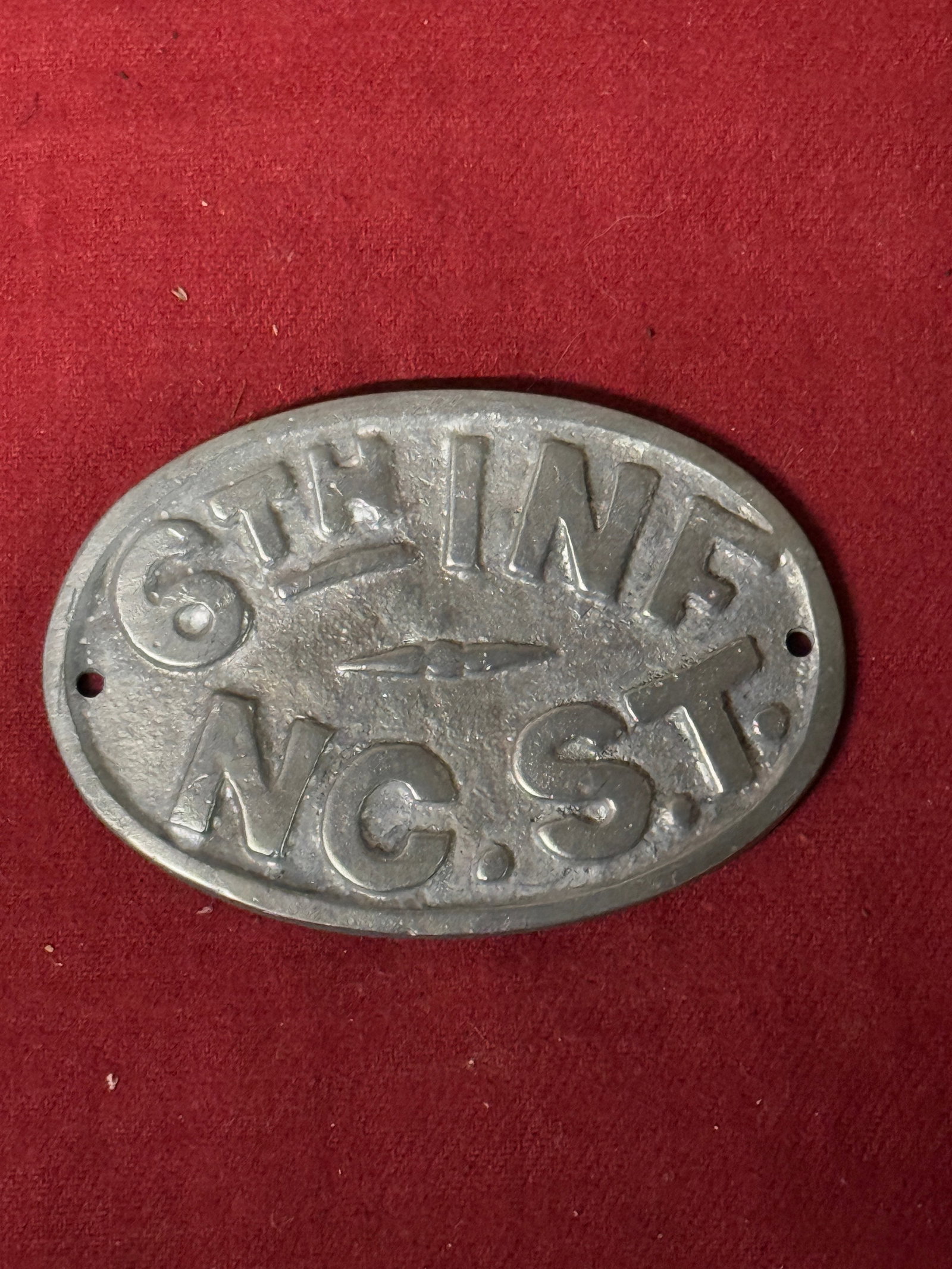 DATED 1862 CIVIL WAR 6TH INFANTRY NORTH CAROLINA STATE TROOPS PLATE: DATED 1862 CIVIL WAR 6TH INFANTRY NORTH CAROLINA STATE TROOPS PLATE. AN ULTRA RARE FIND THAT IS IN MINT OVERALL SHAPE AND CONDITION WITH A BEAUTIFUL OVERALL PATINA. SHOWS GOOD WEAR AND USE. PLEASE VIE