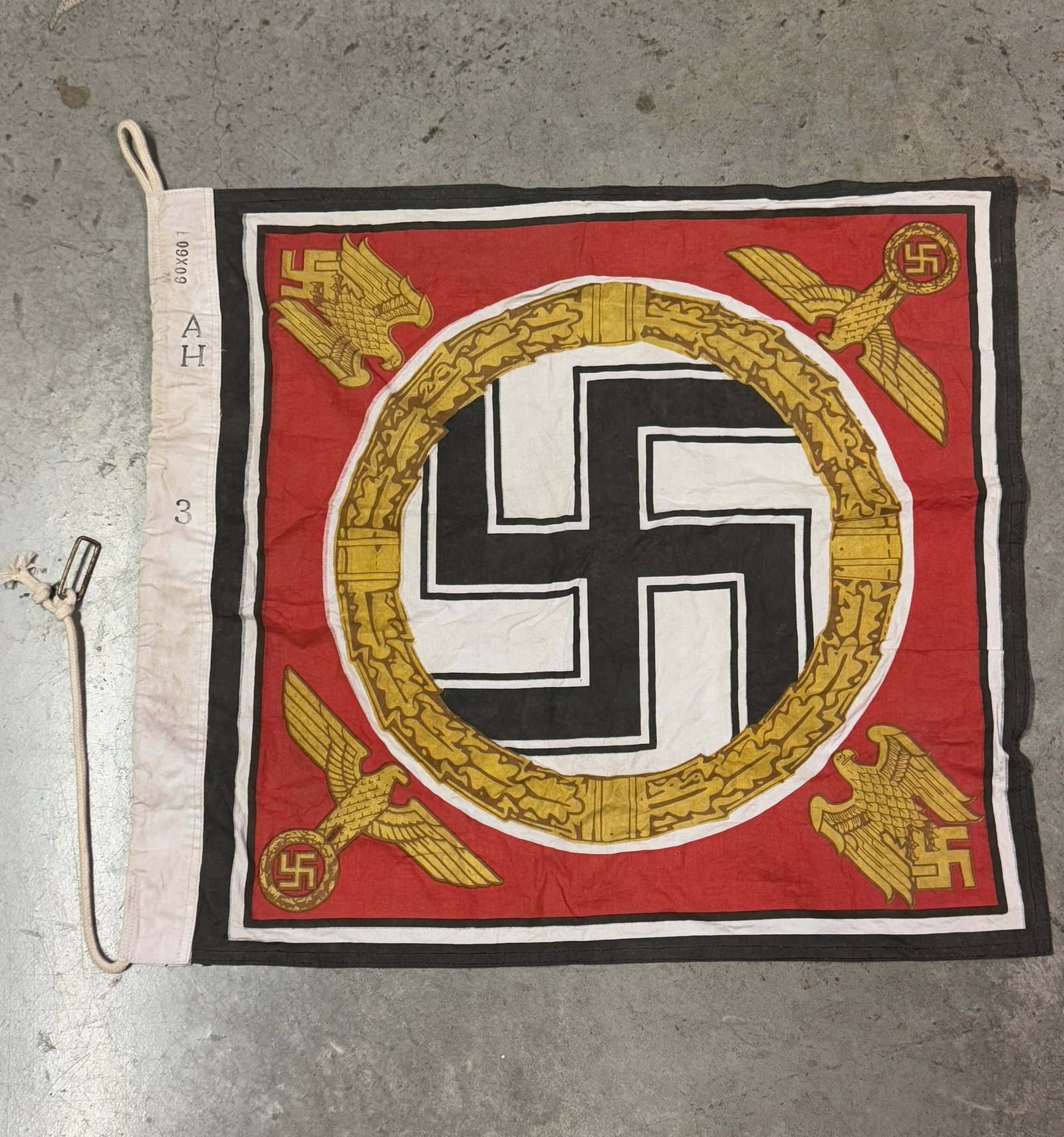 Rare WW2 German Adolf Hitler Führer Standard Flag Marked AH 60x60: Rare WW2 German Adolf Hitler Führer Standard Flag Marked AH 60x60. Adolf Hitler Führer Standard Flag. Standarte Des Führeres und Oberbefehlshabers der Wehrmacht (Standard of the Führer and Command