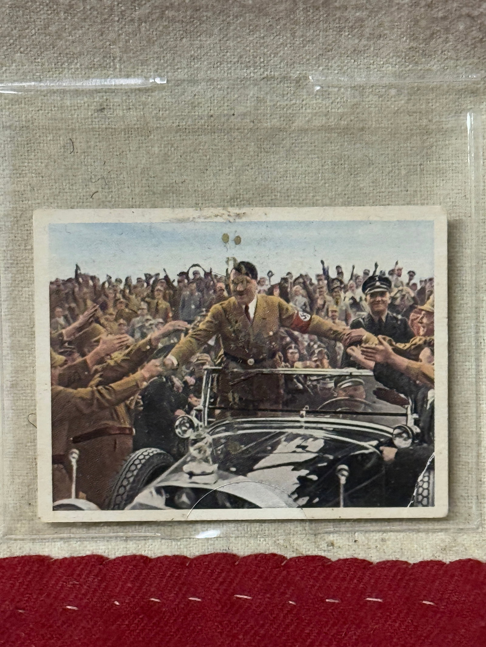 WW2 ADOLF HITLER CHANCELLOR OF GERMANY, WELCOMED BY SUPPORTERS CIAGARETTE PHOTOGRAPH CARD: WW2 ADOLF HITLER CHANCELLOR OF GERMANY, WELCOMED BY SUPPORTERS CIAGARETTE PHOTOGRAPH CARD. A. HITLER IS STANDING IN HIS MERCEDES CAR. A RARE FIND. PLEASE VIEW ALL DETAILED PICTURES.