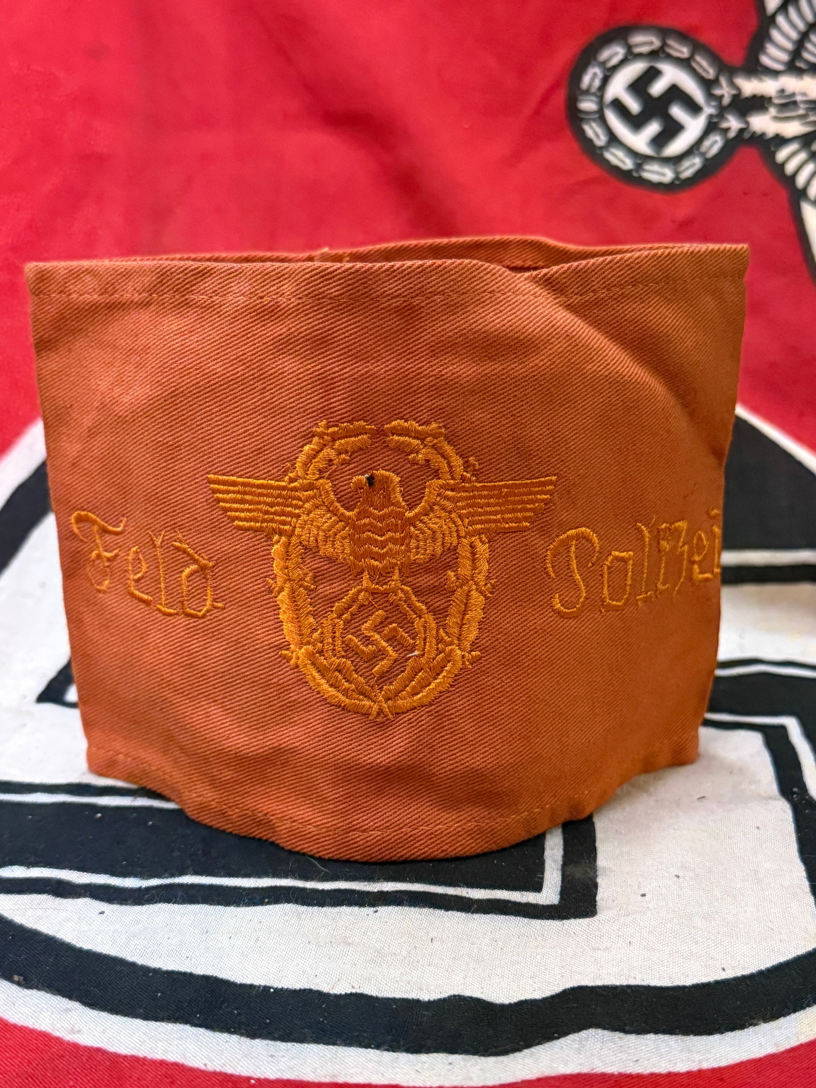 WW2 GERMAN FELD POLIZEI ARMBAND WITH RZM PAPER TAG: WW2 GERMAN FELD POLIZEI ARMBAND WITH RZM PAPER TAG. AN ULTRA RARE FIND THAT IS IN MINT OVERALL SHAPE AND CONDITION WITH A BEAUTIFUL OVERALL PATINA. APPEARS TO BE VERY WELL WORN. A RARE EXAMPLE.