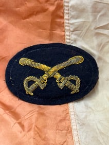 CIVIL WAR CAVALRY CROSSED SABERS BULLION CLOTH HEADGEAR BADGE INSIGNIA