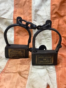 RARE 1800'S PROPERTY OF GEORGETOWN COUNTY PLANTATION POLICE SLAVE SHACKLES CUFFS