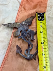 RARE INDIAN WARS USMC MARINE CORPS DRESS SHAKO HAT DEVICE BADGE