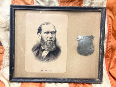 RARE CIVIL WAR PINKERTON DETECTIVE AGENCY FRAMED BADGE WITH PHOTOGRAPH