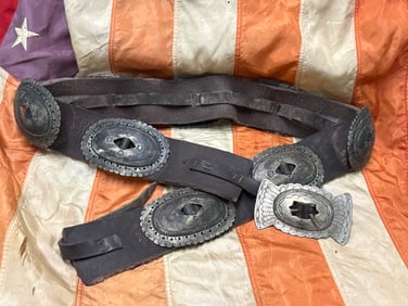 1800'S NATIVE AMERICAN NAVAJO INDIAN BELT WITH STERLING SILVER CONCHOS