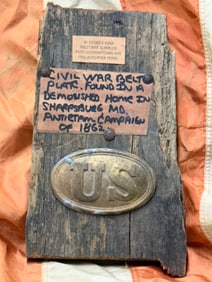 CIVIL WAR UNION U.S. BELT PLATE FOUND IN SHAPRSBURG, MD BY W. STOKES KIRK