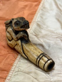 1780'S Northwest Coast Peoples Smoking Pipe Bowl Depicting Sitting Wolf