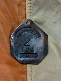 DATED 1856 CHARLESTON, S.C. #2 PORTER SLAVE TAG SERVANT ID