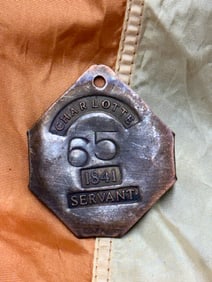 DATED 1841 CHARLOTTE #65 PORTER SLAVE TAG SERVANT ID