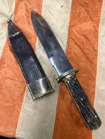1800'S HORN HANDLE MASSIVE BOWIE KNIFE BY MICHAEL PRICE OF SAN FRANCISCO