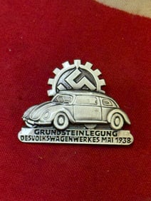 WWII 1938 Volkswagen VW Ground Breaking Plant Badge By Ges Gesch. R. Shenkel Pforzheim-Brotz