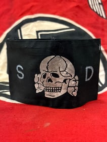 WW2 GERMAN TOTNEKOPF SS SD ARMBAND WITH RZM PAPER TAG