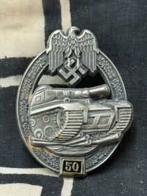 SCARCE WW2 GERMAN PANZER ASSUALT BADGE IN SILVER BY JFS