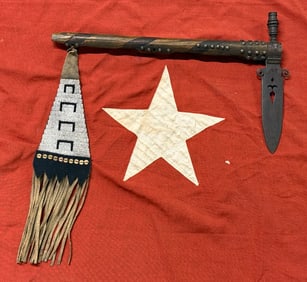 1800'S SIOUX INDIAN SPONTOON PIPE TOMAHAWK WITH BEADED DROP