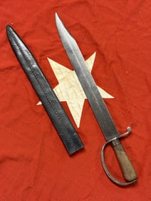 1861 CIVIL WAR CONFEDERATE CS D-GUARD SELMA ARSENAL BOWIE KNIFE WITH CLIP POINT AND LEATHER SHEATH
