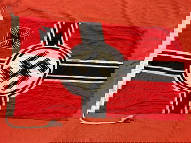 RARE WW2 GERMAN KRIEGSMARINE FLAG WITH MAKER MARKS
