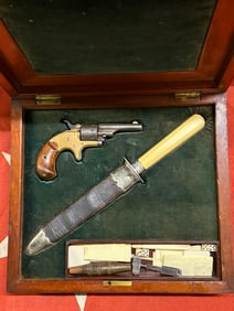 CASED CIVIL WAR GAMBLERS SET W/ WILL & FINCK KNIFE & COLT REVOLVER